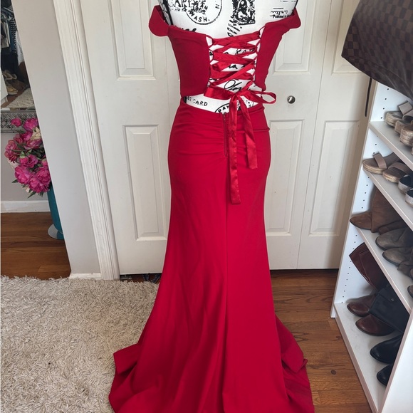 Off-Shoulder Prom Dress - Red - Picture 2 of 4